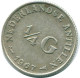 1/4 GULDEN 1967 NIEDERLÄNDISCHE ANTILLEN SILBER Koloniale Münze #NL11521.4.D.A - Antille Olandesi