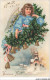 AS#BFP1-0455 - ANGE - Heureux Noël - Ange Avec Une Guirlande De Sapin - Carte Gaufrée - Angels