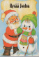PAPÁ NOEL Feliz Año Navidad MUÑECO DE NIEVE Vintage Tarjeta Postal CPSM #PAU394.ES - Santa Claus