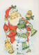 SANTA CLAUS Happy New Year Christmas SNOWMAN Vintage Postcard CPSM #PAU393.GB - Santa Claus