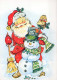 SANTA CLAUS Happy New Year Christmas SNOWMAN Vintage Postcard CPSM #PAU393.GB - Santa Claus