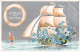 R294617 Greeting Card. Christmas. Flowers. Boat. Sea. Lifebuoy. Dawson Bros. Pic - Wereld