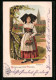 Lithographie Junge Frau In Elsässer Tracht Mit Einem Blumenkorb  - Kostums