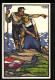 Künstler-AK Schweizer Bundesfeier 1913, Wehrhaftes Bauernpaar Auf Einem Berggipfel, Ganzsache  - Interi Postali