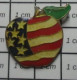 3417 Pin's Pins / Beau Et Rare / ALIMENTATION / POMME AUX COULEURS DU DRAPEAU USA - Alimentation