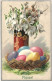 CPA Carte Postale Légèrement Gaufrée   Luxembourg  Joyeuses Pâques Des œufs Colorés Et Un Vase Garni 1910 VM80701 - Pasen