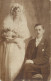 Social History Souvenir Photo Postcard Wedding Couple Moustache Bride Groom - Matrimonios