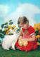 PÂQUES ENFANTS LAPIN Vintage Carte Postale CPSM #PBO344.A - Easter