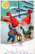 SANTA CLAUS Happy New Year Christmas GNOME Vintage Postcard CPSMPF #PKD265.A - Kerstman