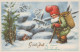 SANTA CLAUS Happy New Year Christmas GNOME Vintage Postcard CPSMPF #PKD195.A - Kerstman