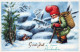 SANTA CLAUS Happy New Year Christmas GNOME Vintage Postcard CPSMPF #PKD195.A - Santa Claus