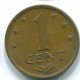 1 CENT 1974 NIEDERLÄNDISCHE ANTILLEN Bronze Koloniale Münze #S10666.D.A - Antille Olandesi