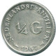 1/4 GULDEN 1967 ANTILLAS NEERLANDESAS PLATA Colonial Moneda #NL11468.4.E.A - Niederländische Antillen
