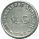 1/4 GULDEN 1967 ANTILLAS NEERLANDESAS PLATA Colonial Moneda #NL11468.4.E.A - Antilles Néerlandaises