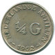 1/4 GULDEN 1962 ANTILLAS NEERLANDESAS PLATA Colonial Moneda #NL11161.4.E.A - Antilles Néerlandaises