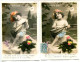 Suite De 2 CPA Fantaisies Voyagé 1907 * Glacées Brillantes AU CLAIR DE LA LUNE Enfant à La Mandoline Et Bonnet De Nuit - Taferelen En Landschappen