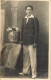 Souvenir Photo Postcard Elegant Boy Haircut 1936 Flower Bucket - Fotografie