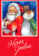 PÈRE NOËL Bonne Année Noël BONHOMME DE NEIGE Vintage Carte Postale CPSM #PAU401.FR - Santa Claus