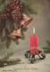 Happy New Year Christmas BELL CANDLE Vintage Postcard CPSM #PAV388.GB - Año Nuevo