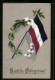 Künstler-AK Lorbeerzweig, Deutsche Nationalflagge, Weidenkätzchen - Ostergruss  - Weltkrieg 1914-18