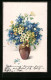 AK Vase Mit Gelben Und Blauen Blumen  - Other & Unclassified