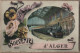 CPA ALGERIE - ALGER - SOUVENIR D'ALGER - TB CP Intérieur GARE Avec TRAIN LOCOMOTIVE CP Montage Fleurs à Gauche - Alger