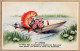 38726  / ⭐ Premier 1er AVRIL POISSON Fendre FLOTS Vous Porter Fleurs Bateau Moteur Hors-bord N°1 CPSM 1940s N°53864/5 - 1° Aprile (pesce Di Aprile)