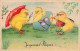 FETES - VOEUX - Joyeuses Pâques - Poussins Peignant Un œuf - Colorisé - Carte Postale Ancienne - Pasqua