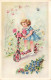 ENFANTS - Dessins D'enfants - Petite Fille à Trottinette - Colorisé - Carte Postale Ancienne - Kindertekeningen