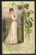 Lithographie Junge Frau In Weissem Kleid Mit Violetter Blume, Jugendstil  - Autres & Non Classés