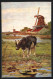 Künstler-AK Kuh Auf Einer Marschwiese Vor Windmühlen  - Koeien