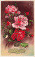 FETES & TABLEAUX - Anniversaire - Roses - Carte Postale Ancienne - Verjaardag