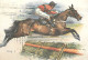 Format Spécial - 165 X 114 Mms - Animaux - Chevaux - Art Peinture De Peter Curling - Jockeys - Saut De Haie - Etat Léger - Paarden