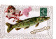 Carte Ajoutis Souvenir Du 1er Avril Poissin Fillette Petit Noeud Rose Broderies RV - 1° Aprile (pesce Di Aprile)