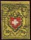 SUISSE - SBK 16II  10 RAPPEN - PAPIER CARTON - CROIX NON ENCADREE - POSITION 5 - OBLITERE - SIGNE SCHELLER - 1843-1852 Timbres Cantonaux Et  Fédéraux