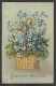 093400/ Myosotis Dans Une Corbeille Dorée, Gravée, Mégèrement Gaufrée, *Souvenir Affectueux*, 1908 - Bloemen