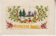 CARTE BRODEE - Heureuse Année - Fleurs Eglise - Gui Avec Petite Carte Intérieur  PRIX FIXE - Embroidered