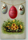 39784709 - Froehliche Ostern Ostereier An Einer Leine Ueber Einer Blumenwiese Und Fliegende Schwalben - Ostern