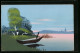 Künstler-AK Handgemalt: Ruderboot Am Seeufer, Ortssilhouette Im Hintergrund  - 1900-1949