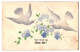 Präge-Airbrush-AK Weisse Tauben Mit Blauen Blumen, Neujahrsgruss  - Sonstige & Ohne Zuordnung