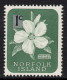 NORFOLK ISLAND 1966 SURCH DECIMAL CURRENCY "1c ON 1d BLUISH-GREEN "HIBISCUS INSULARIS   MNH - Norfolk Island