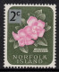 NORFOLK ISLAND 1966 SURCH DECIMAL CURRENCY "2c ON 2d ROSE AND MYRTLE GREEN "LAGUNARIA  PATERSONii " STAMP  MNH - Norfolk Eiland