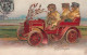 POUSSINS AUTOMOBILISTES      CARTE EN RELIEF ET DOREE - Ostern