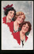 Künstler-AK Bill Fisher: Lustiges Kleeblatt, Drei Hübsche Junge Frauen In Roten Jacken  - Fisher, Bill