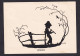 Birtenlied ? - Boy Playing Flute / Postcard Circulated, 2 Scans - Silhouette - Scissor-type