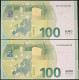 100 Euro 2° Serie Italia  SA1055662952/961 Due Banconote G.UNC/FDS Draghi - 100 Euro