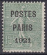 TIMBRE FRANCE PREOBLITERE SEMEUSE POSTE PARIS 1921 N° 28 UTILISE ( SANS GOMME ) - COTE 200 € - 1893-1947