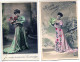 LOT 2 CPA Fantaisies * Femme Robe Longue Bouquet Fleurs Trèfle 4 Feuilles Je Porte Bonheur - Women