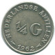 1/4 GULDEN 1962 NETHERLANDS ANTILLES SILVER Colonial Coin #NL11167.4.U.A - Nederlandse Antillen