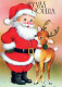 SANTA CLAUS ANIMALS CHRISTMAS Holidays Vintage Postcard CPSM #PAK524.A - Santa Claus
